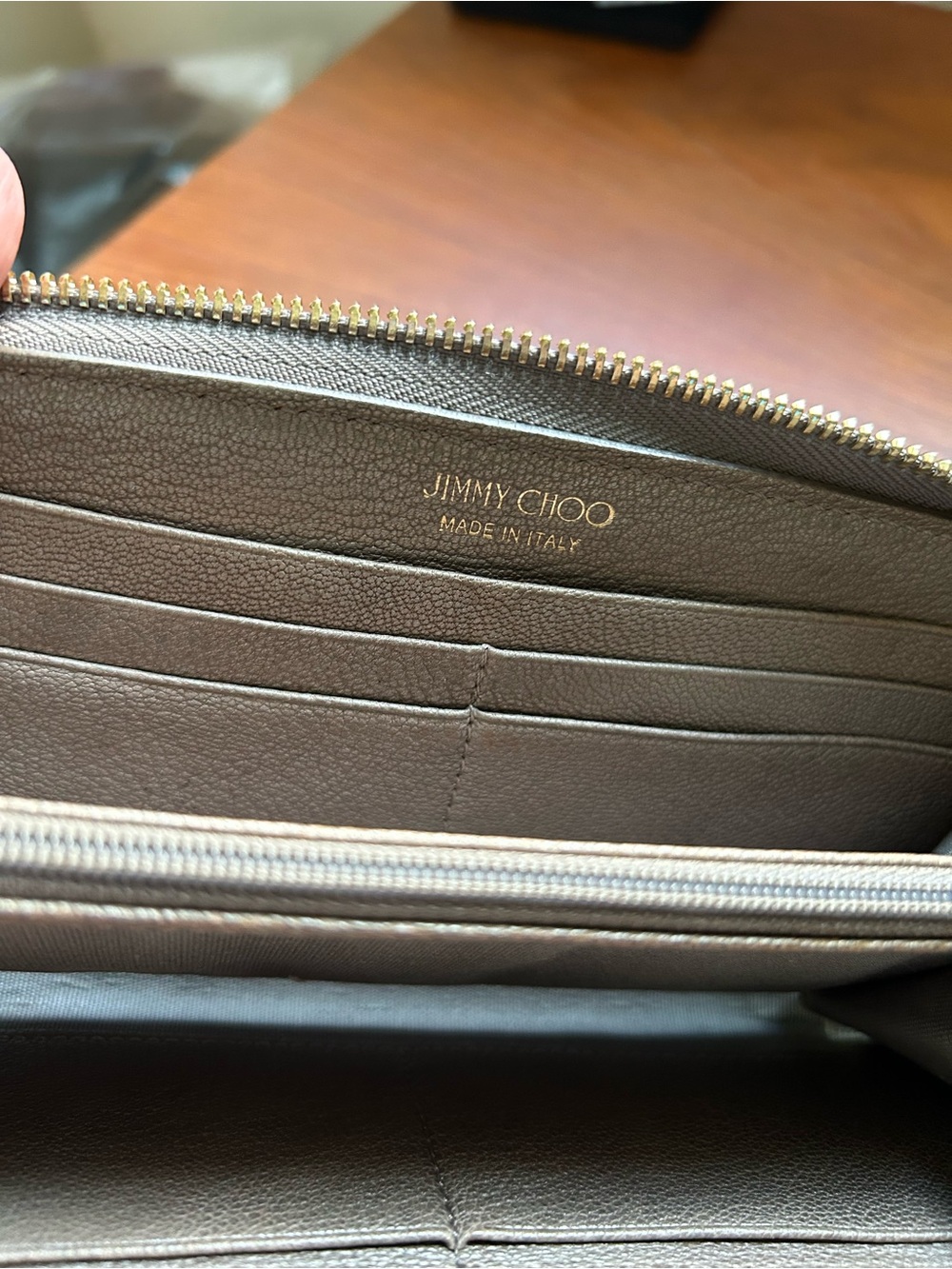 Jimmy Choo Filipa Metallic Silver Star-Studded Zip-Around Continental Wallet - Picture 6 of 14